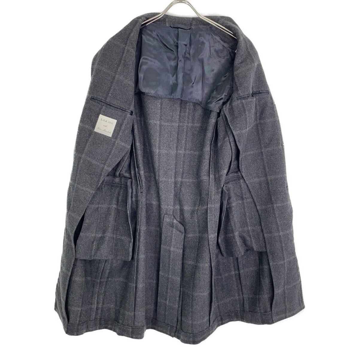 L.B.M.1911 Dark Gray Check Wool Chester Coat Size 46