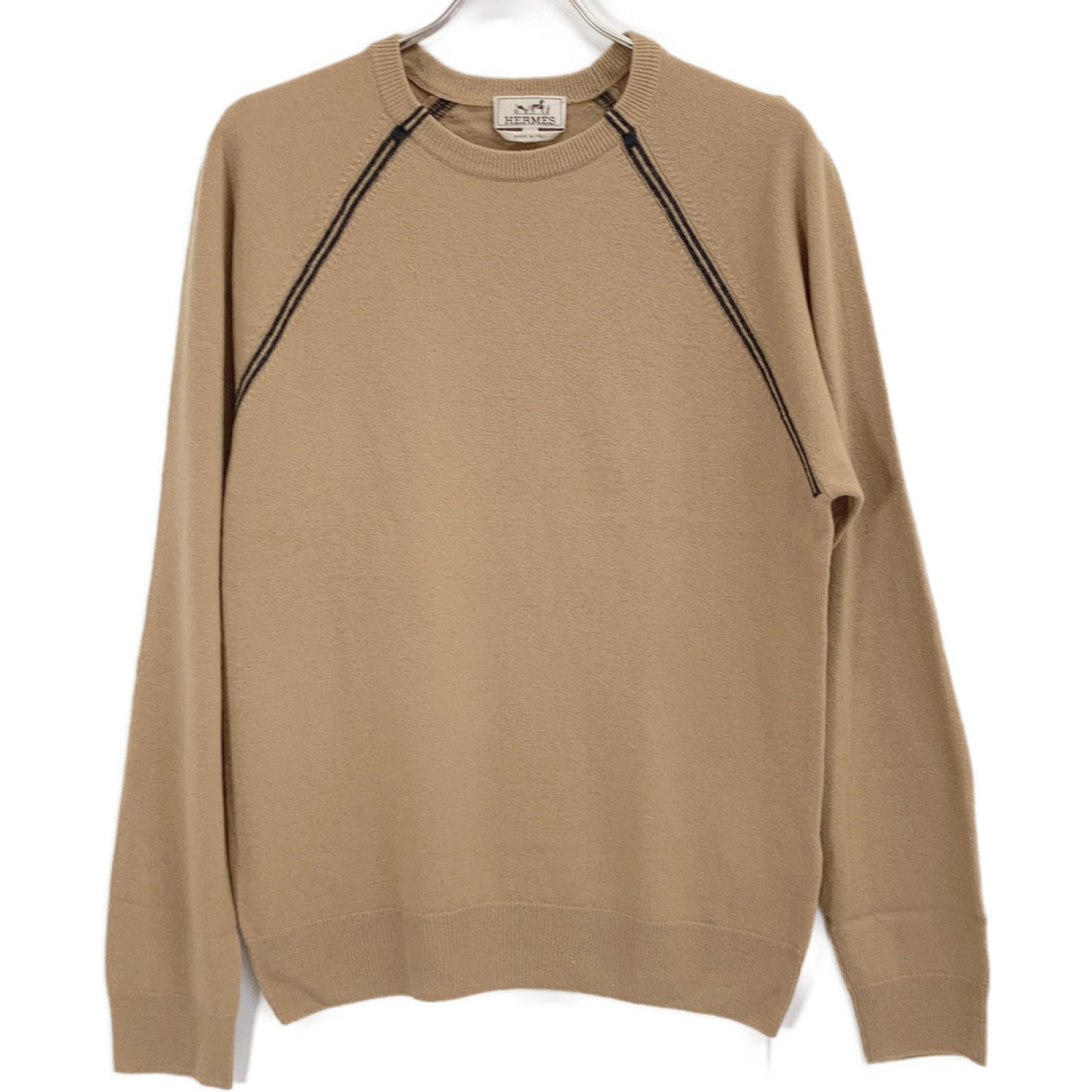 HERMES Virgin Wool Cashmere Crewneck Sweater Brown Size L