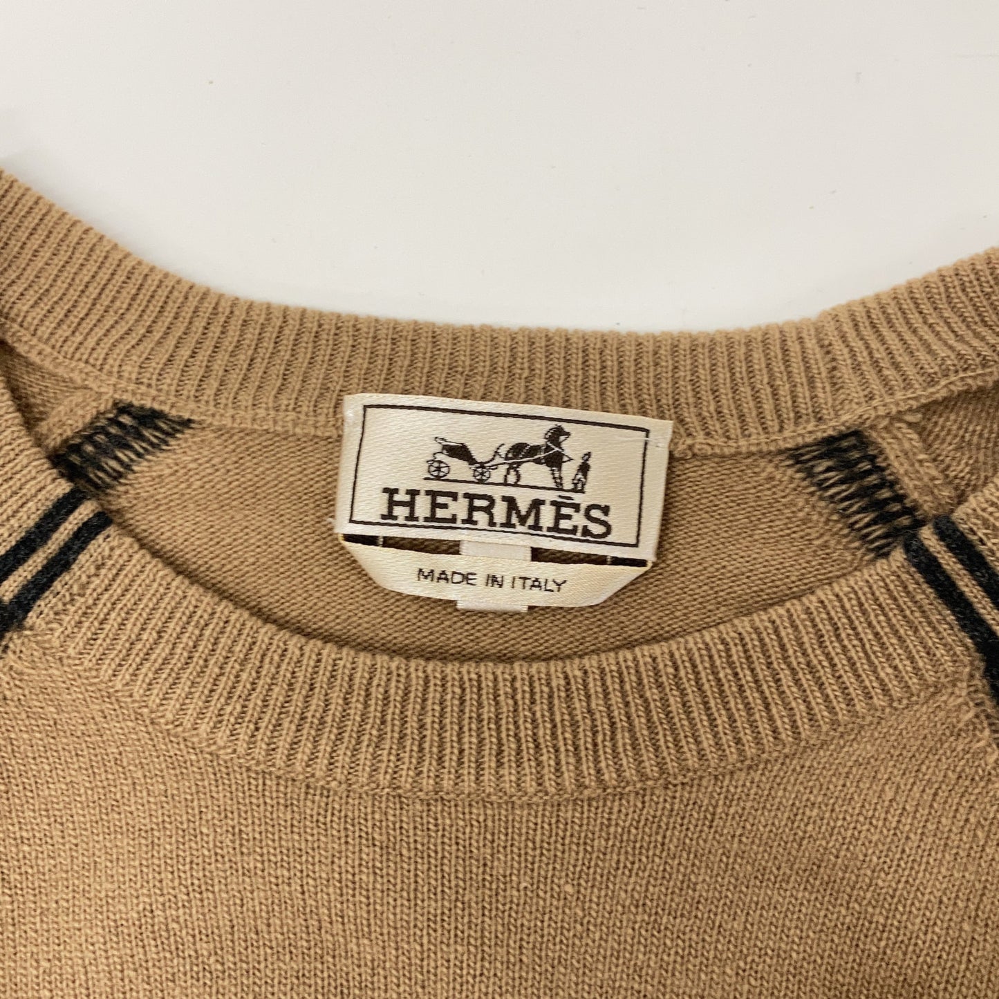 HERMES Virgin Wool Cashmere Crewneck Sweater Brown Size L