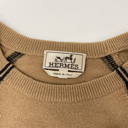 HERMES Virgin Wool Cashmere Crewneck Sweater Brown Size L
