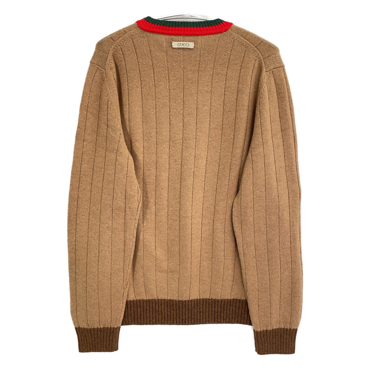 GUCCI Camel Rib Knit Sweater w/ Web Stripe Brown Size XL