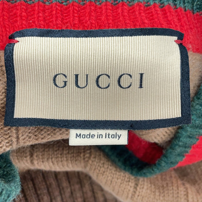 GUCCI Camel Rib Knit Sweater w/ Web Stripe Brown Size XL