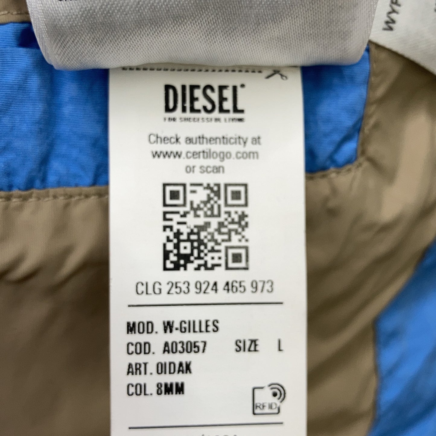 DIESEL W-GILLES Washed Nylon Down Jacket Blue Size L