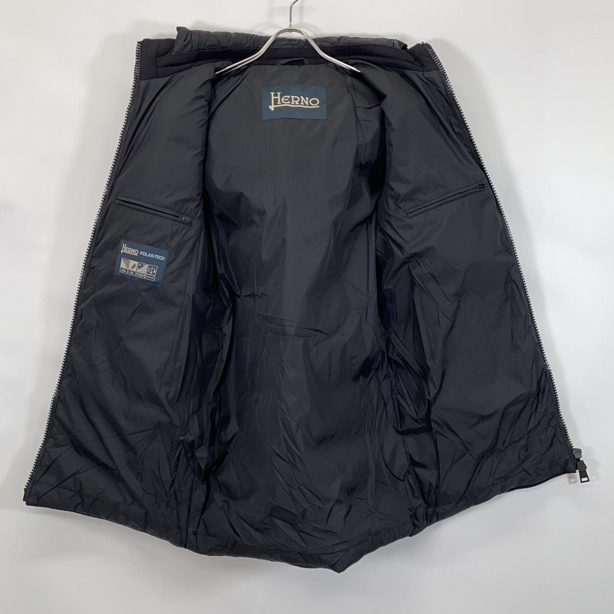 HERNO Mixed Material Detachable Hood Jacket Black Size 48