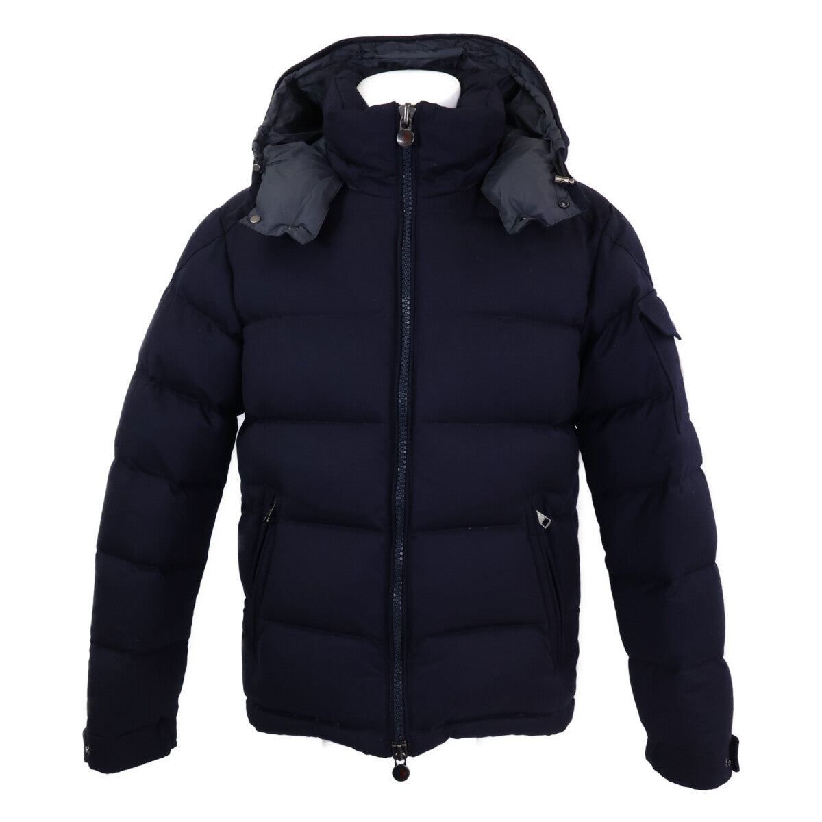 MONCLER MONTGENEVRE Wool Hooded Down Jacket Navy Blue Size 2