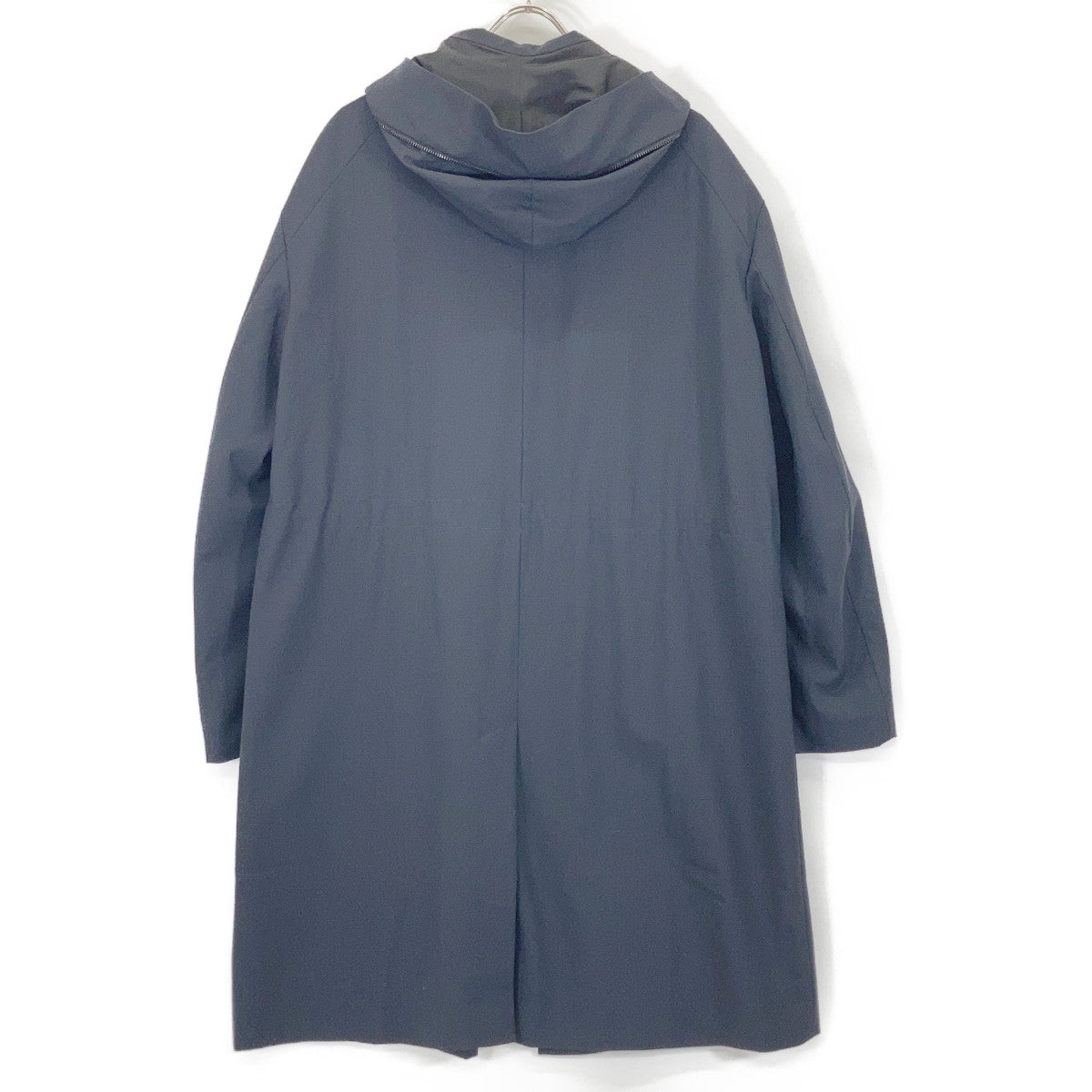 EMPORIOARMANI Navy Lambswool Hooded Zip Long Coat Size 50