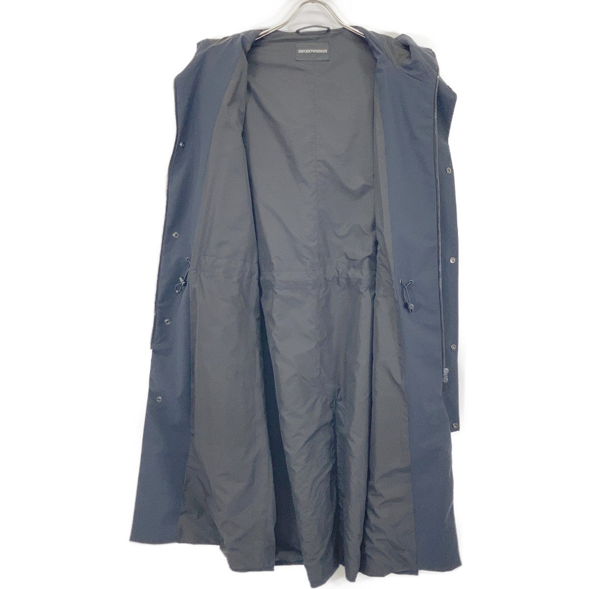 EMPORIOARMANI Navy Lambswool Hooded Zip Long Coat Size 50