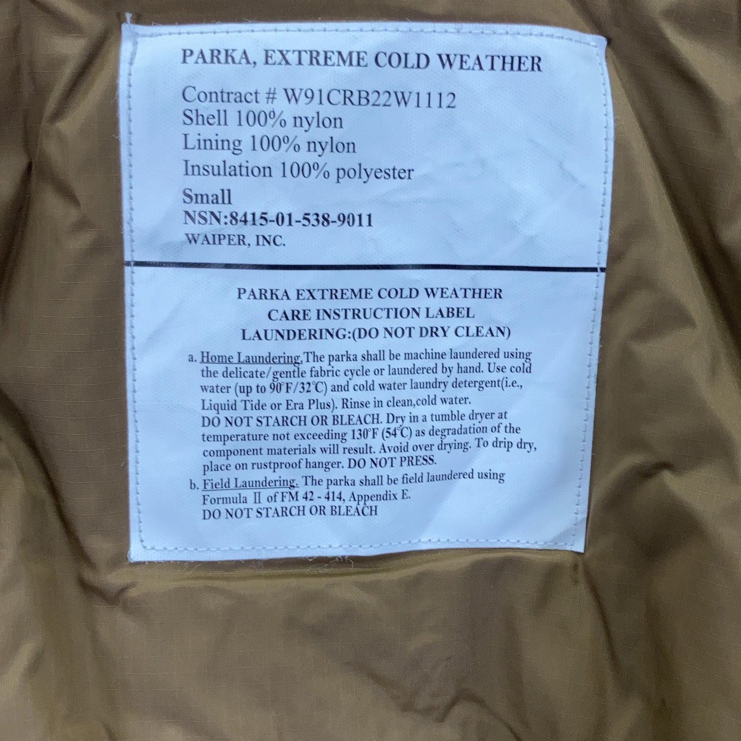 WAIPER Brown US Army ECWCS GEN III PRIMALOFT Coat