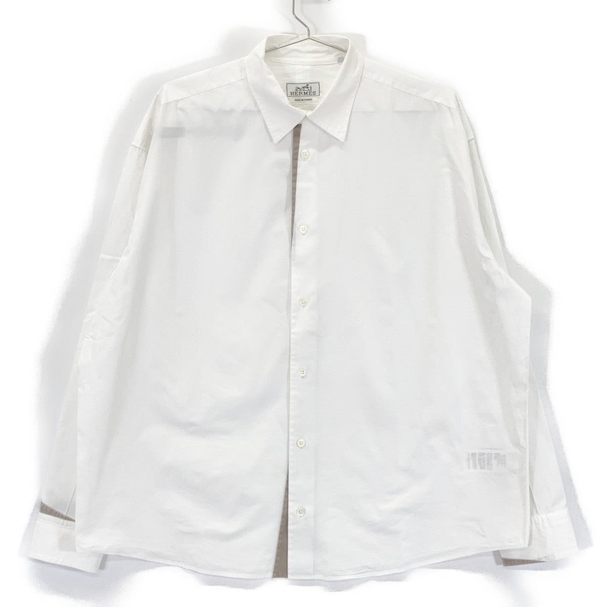 HERMES 21AW White Gray Cotton Oversized Shirt Size 40