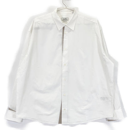 HERMES 21AW White Gray Cotton Oversized Shirt Size 40