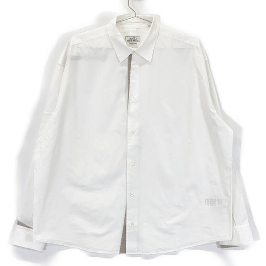 HERMES 21AW White Gray Cotton Oversized Shirt Size 40
