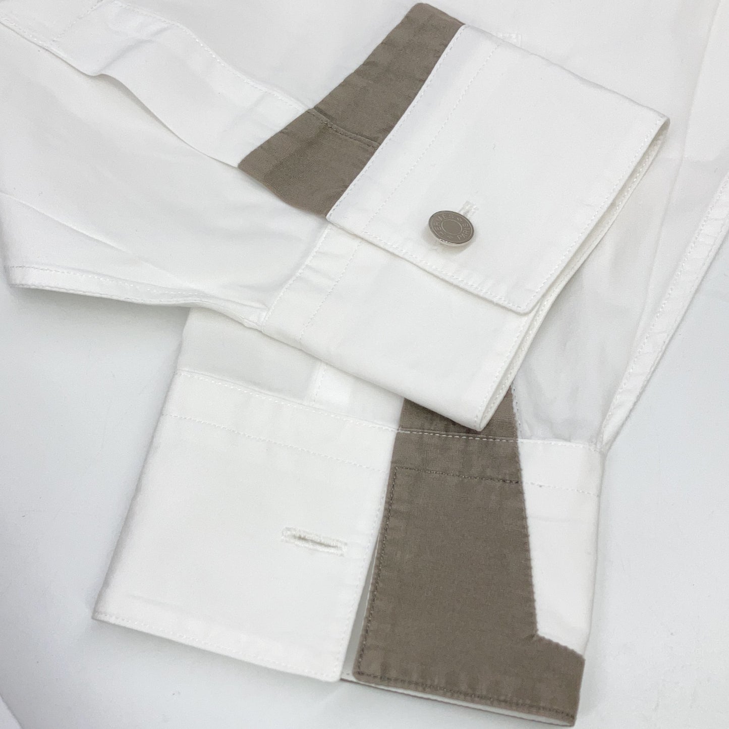 HERMES 21AW White Gray Cotton Oversized Shirt Size 40
