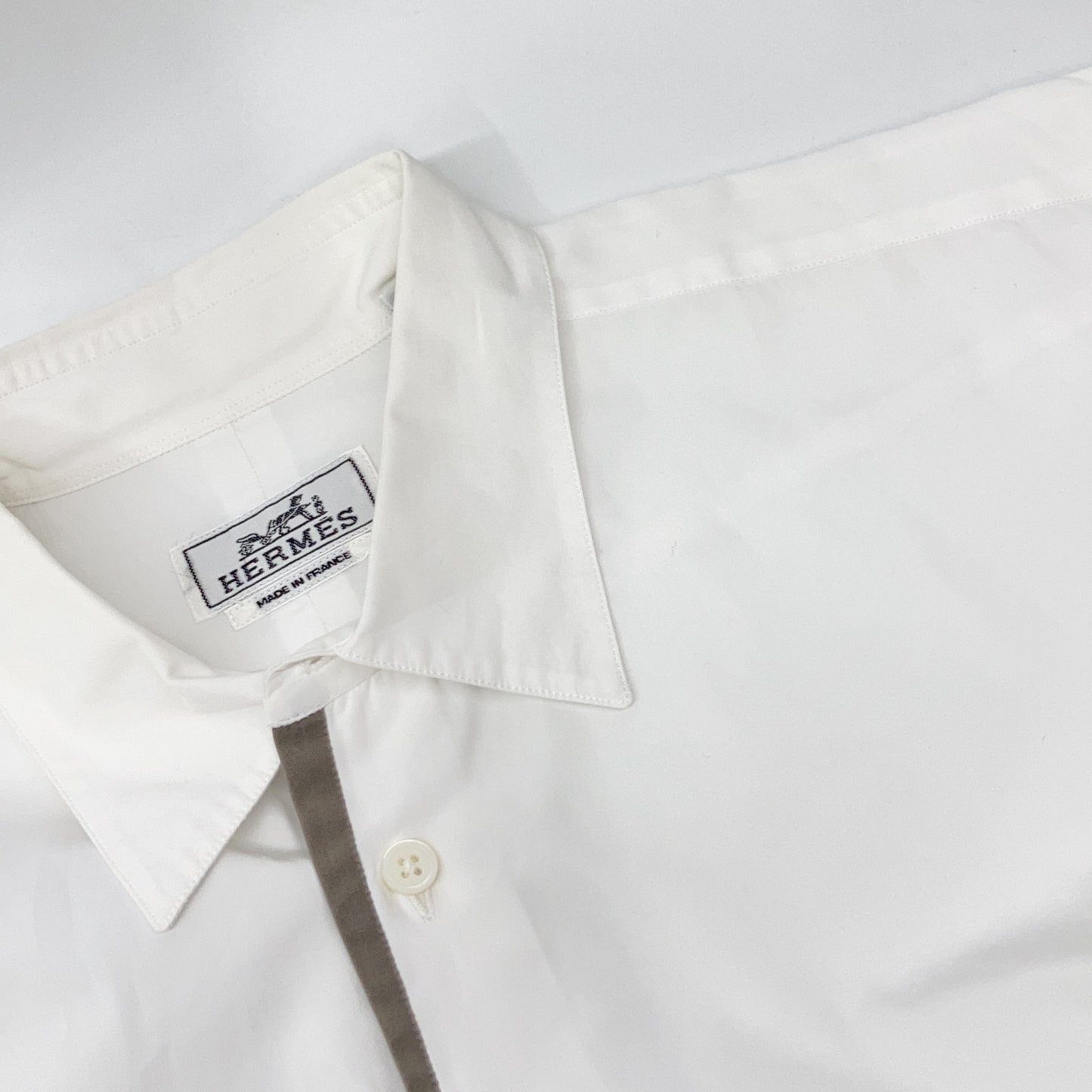 HERMES 21AW White Gray Cotton Oversized Shirt Size 40