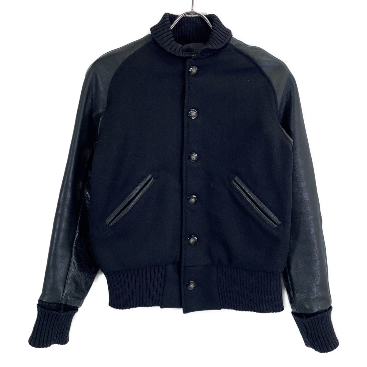 SKOOKUM Black Wool Leather Paneled Varsity Jacket Size 14