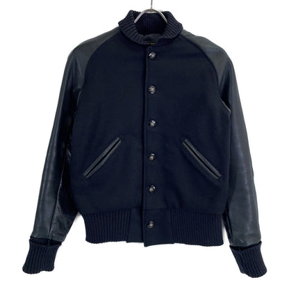SKOOKUM Black Wool Leather Paneled Varsity Jacket Size 14