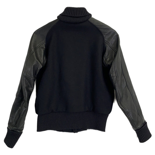SKOOKUM Black Wool Leather Paneled Varsity Jacket Size 14