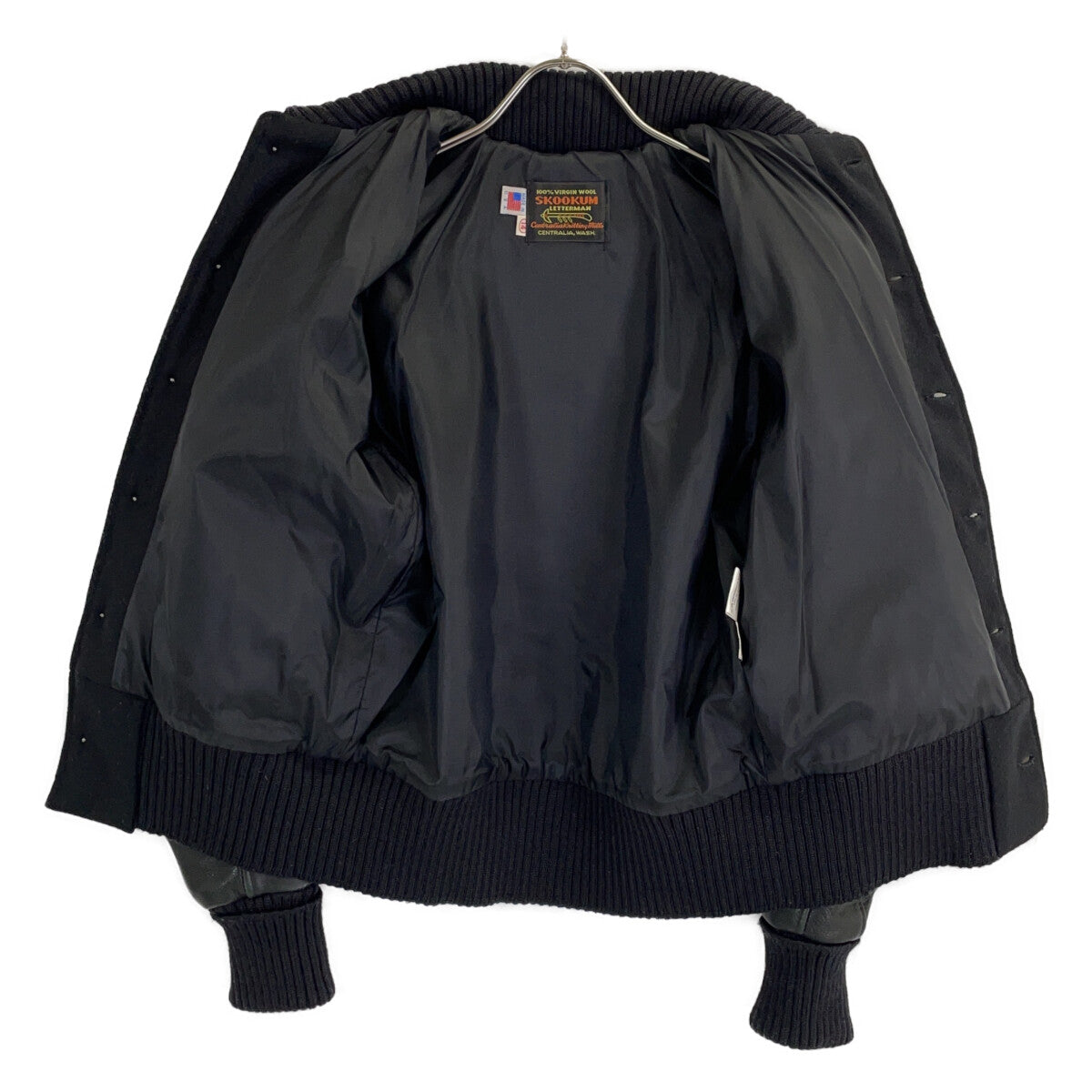 SKOOKUM Black Wool Leather Paneled Varsity Jacket Size 14
