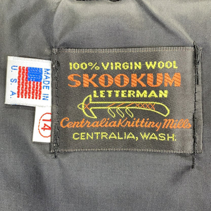 SKOOKUM Black Wool Leather Paneled Varsity Jacket Size 14