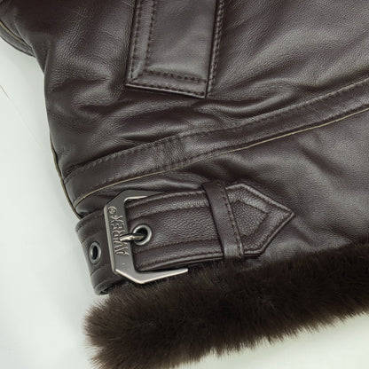 AVIREX Dark Brown Sheepskin B-3 Leather Down Coat Size XL
