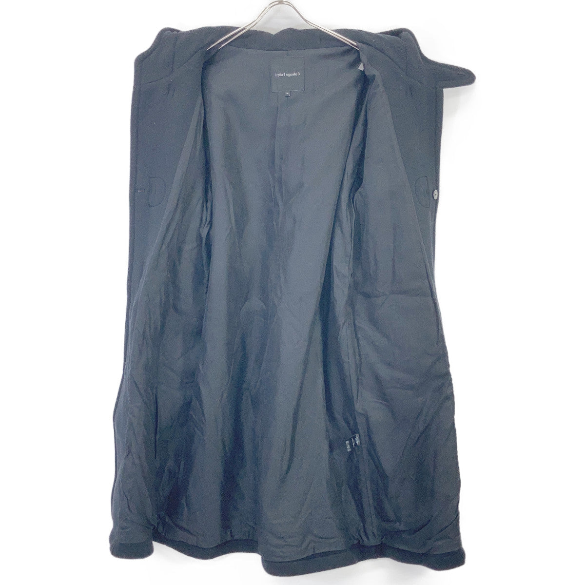 1piu1uguale3 Black Wool Hooded Duffle Coat Size IV