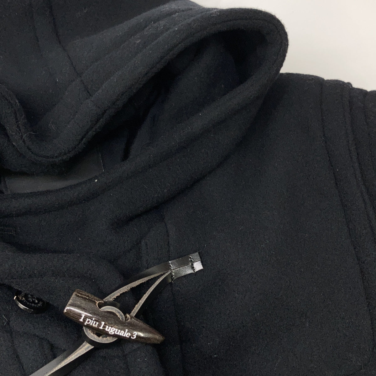 1piu1uguale3 Black Wool Hooded Duffle Coat Size IV