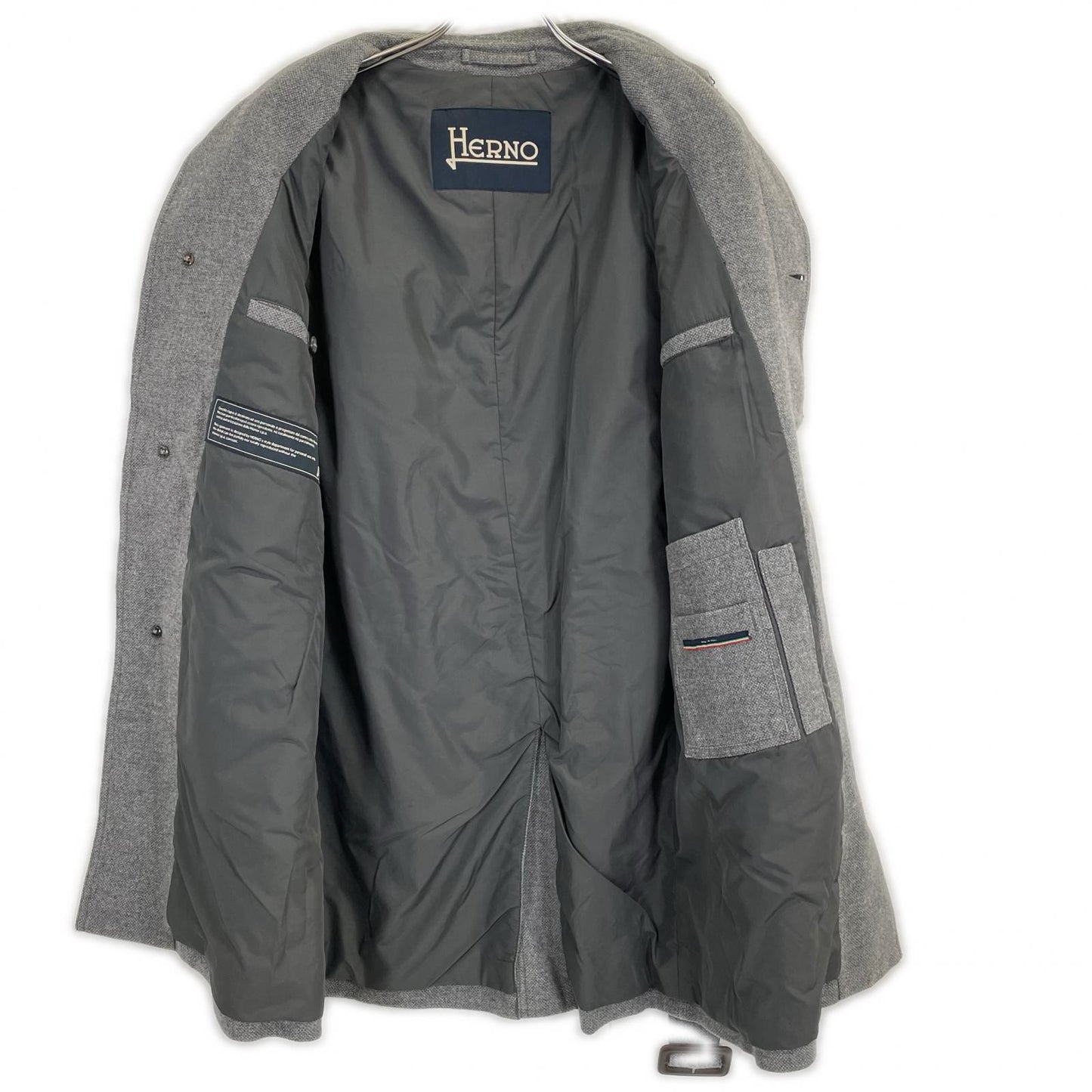 HERNO Gray Wool Nylon Fly-Front Stand Collar Coat Size 44
