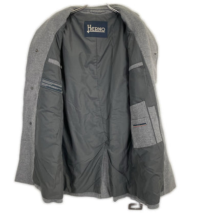 HERNO Gray Wool Nylon Fly-Front Stand Collar Coat Size 44