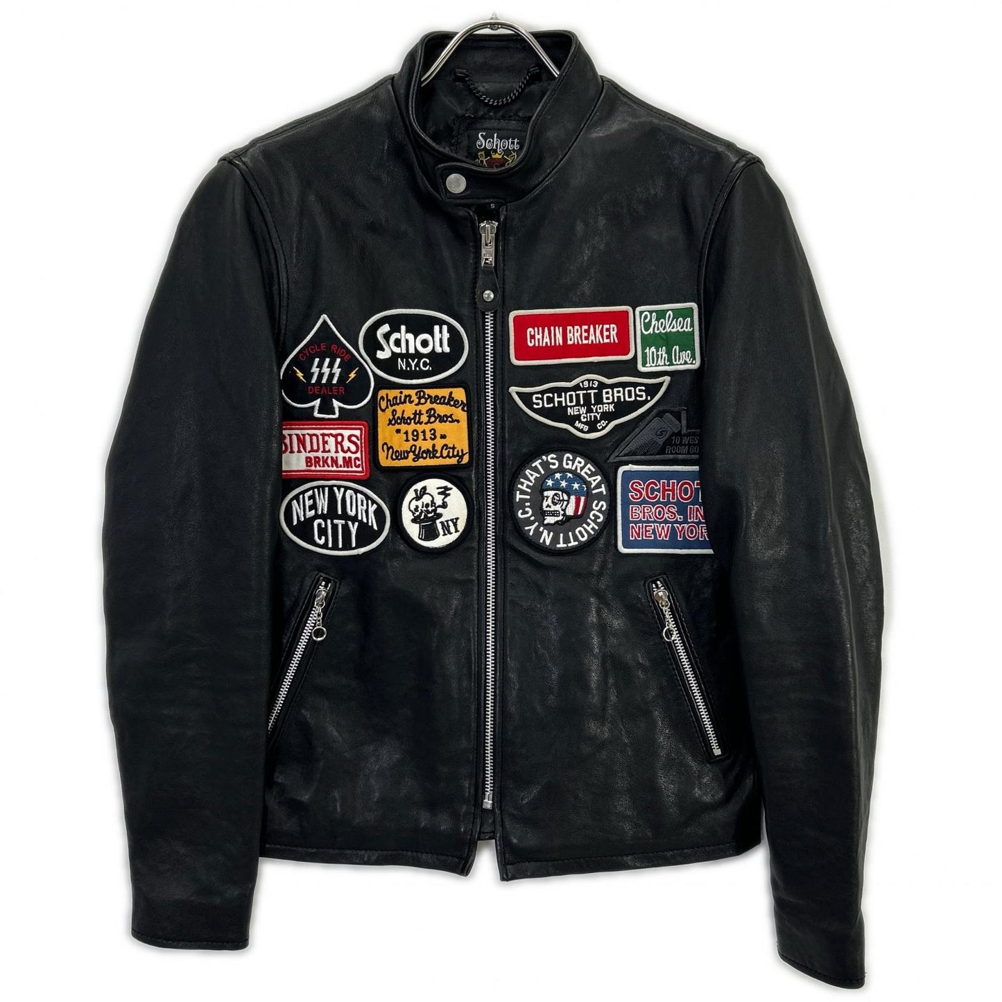 schott Lamb Leather Patch Jacket Black Size S