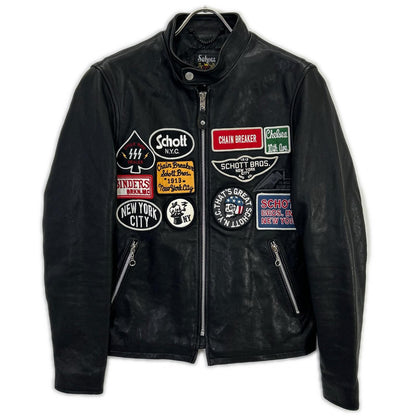 schott Lamb Leather Patch Jacket Black Size S