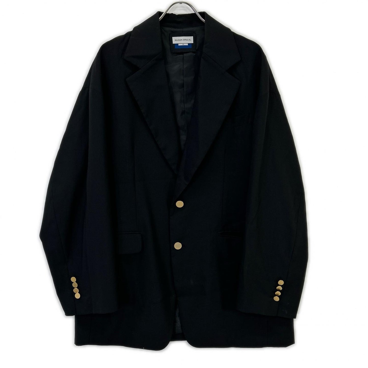 MAISON SPECIAL Black CORDURA WOOL Gold Button Blazer Size 01