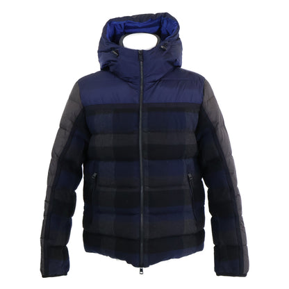 MONCLER Julio Check Wool Nylon Hooded Jacket Navy Size 2