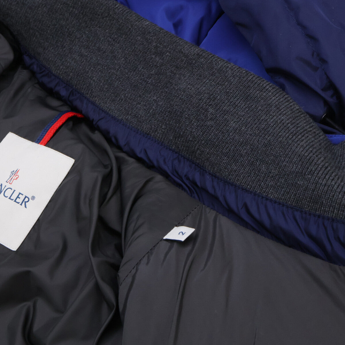 MONCLER Julio Check Wool Nylon Hooded Jacket Navy Size 2