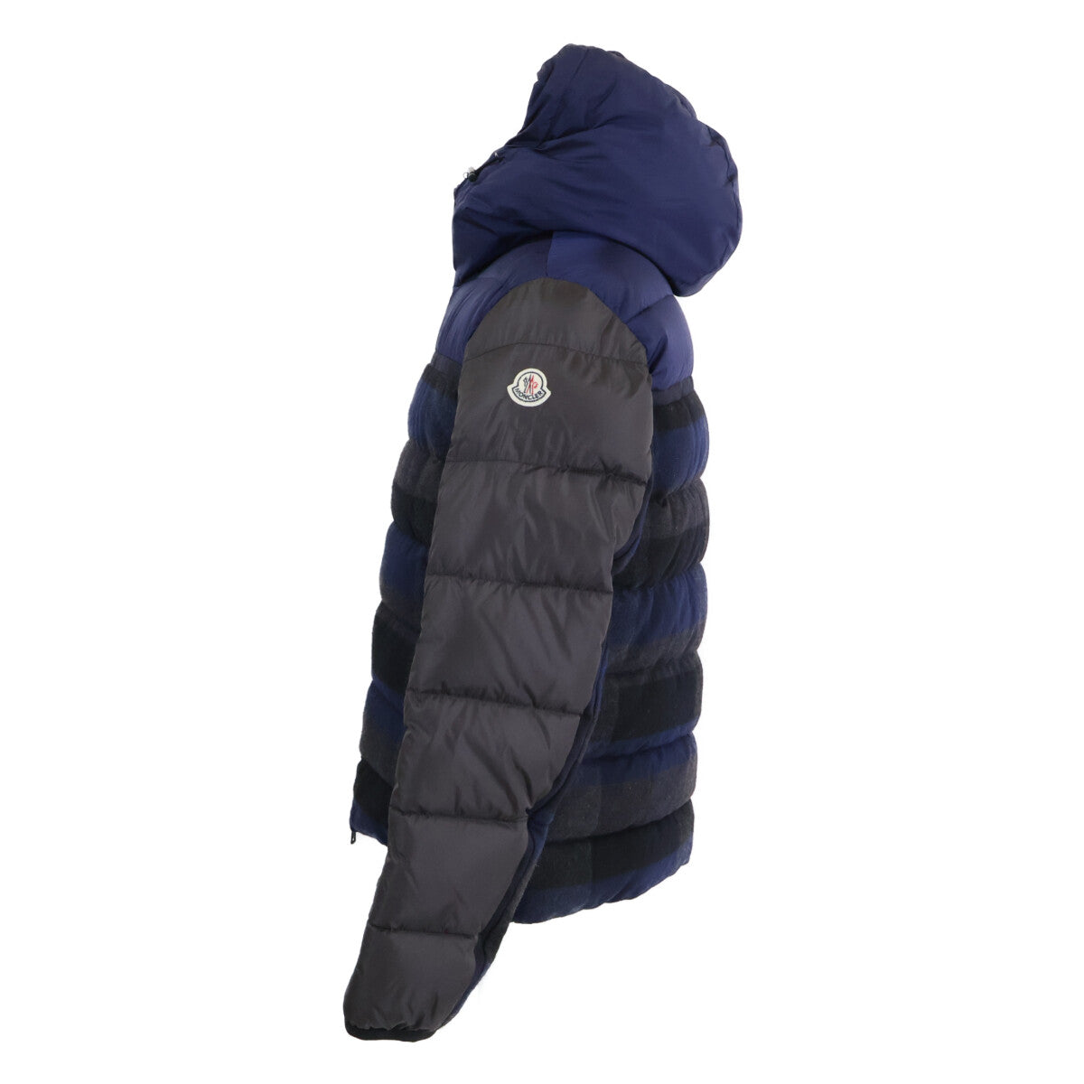 MONCLER Julio Check Wool Nylon Hooded Jacket Navy Size 2