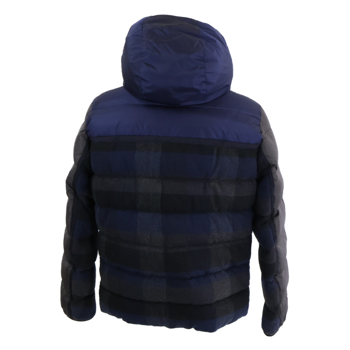 MONCLER Julio Check Wool Nylon Hooded Jacket Navy Size 2