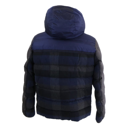 MONCLER Julio Check Wool Nylon Hooded Jacket Navy Size 2