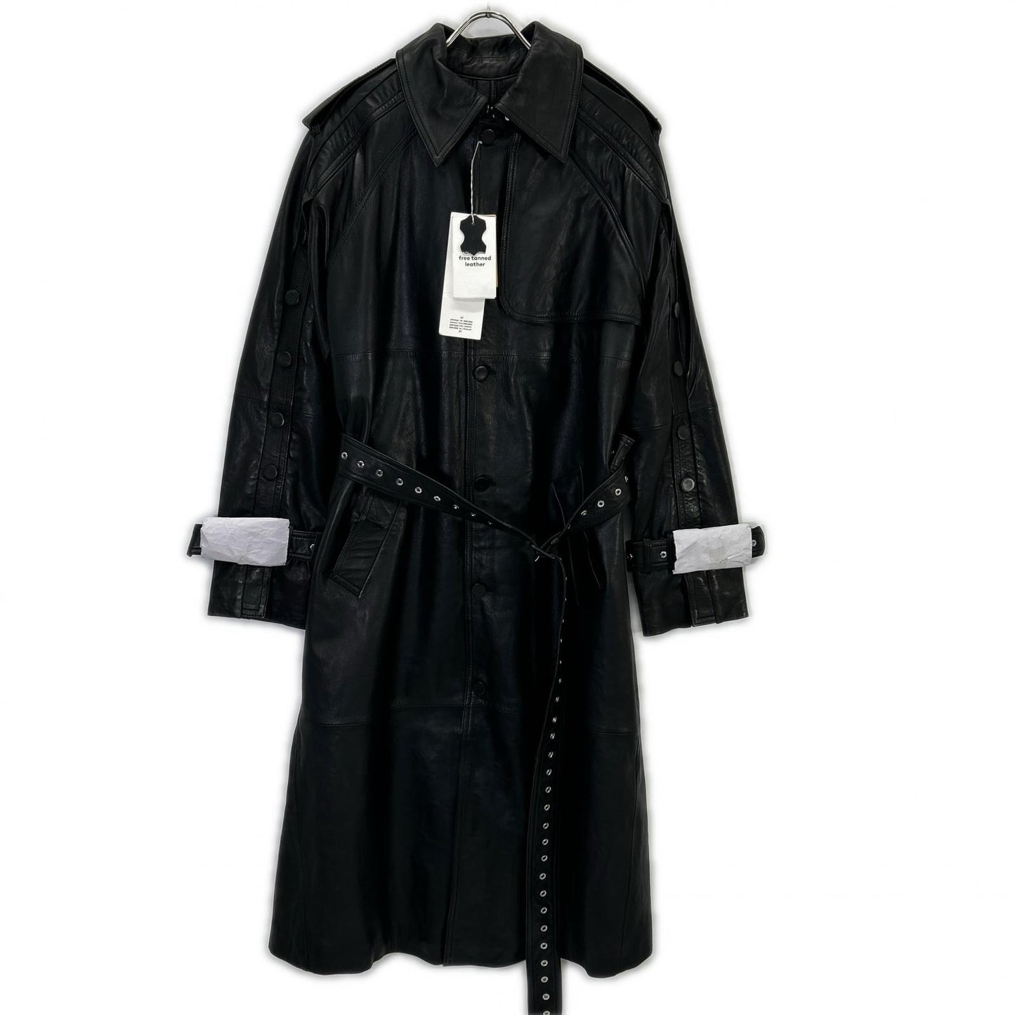 H&M x Rokh Button Detail Leather Trench Coat Black Size XS