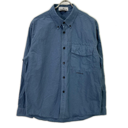 STONE ISLAND 24SS Cotton Linen Logo BD Shirt Blue Size L