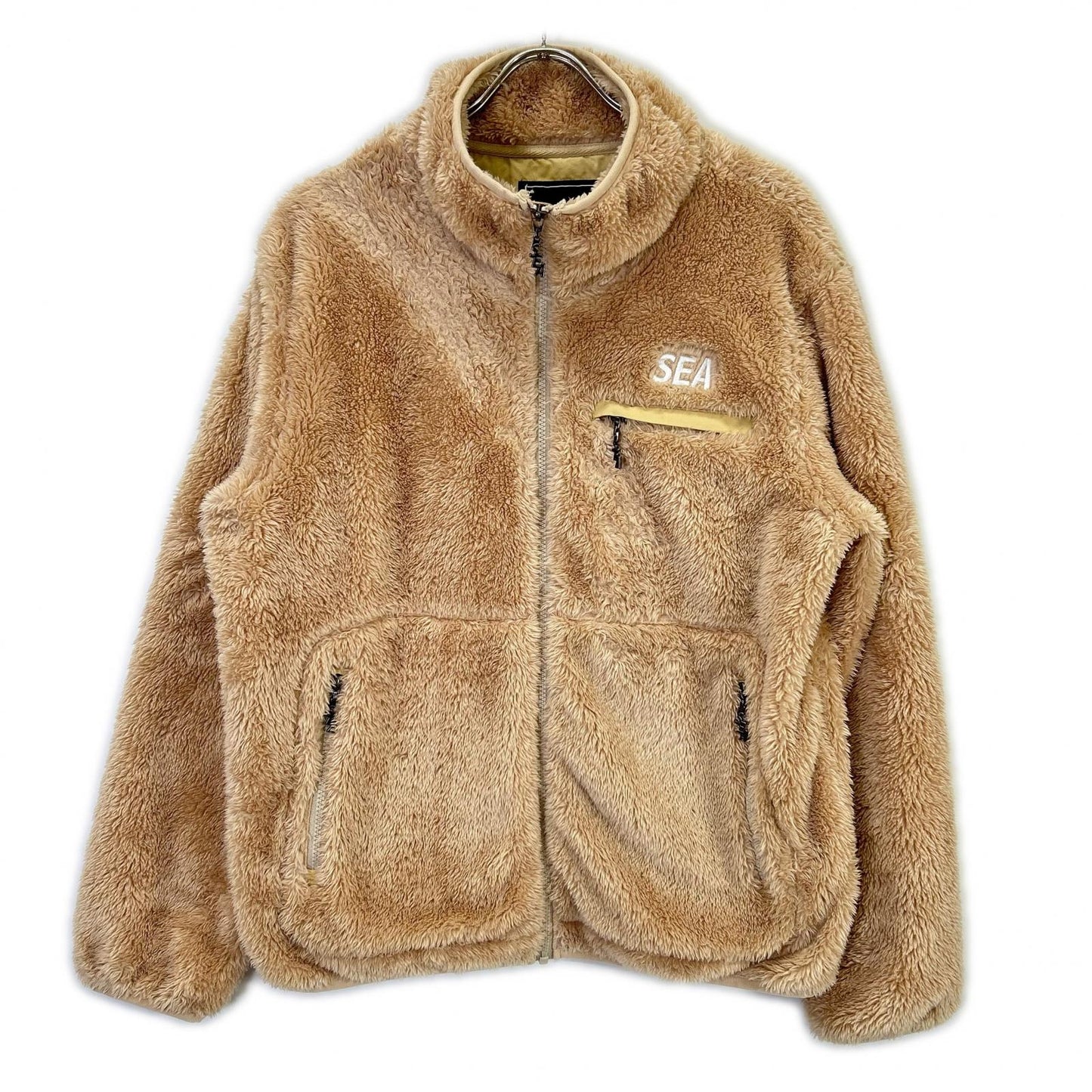 WIND AND SEA SEA Embroidery Zip Fleece Jacket Beige Size S