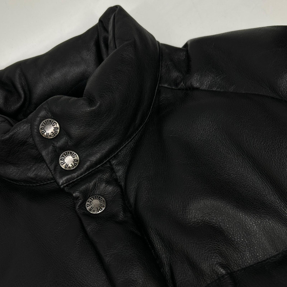 Bape A BATHING APE Cowhide Leather Down Jacket Black Size L