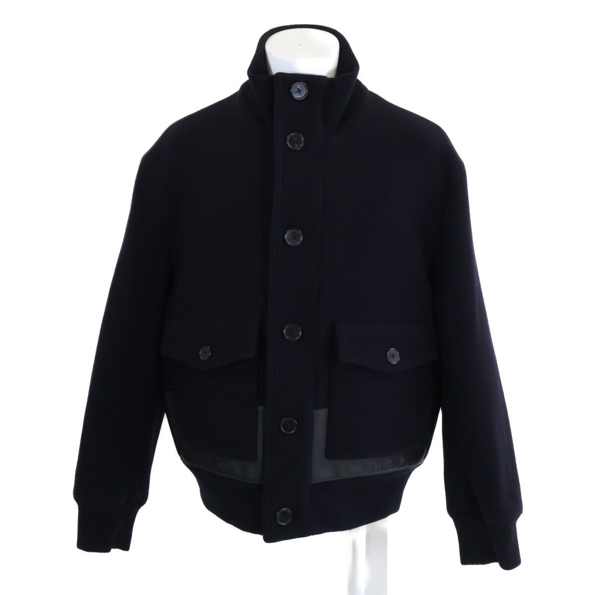 HERMES Wool Calfskin Stand Collar Combo Jacket Size 58