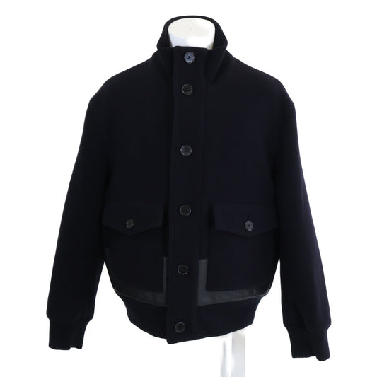 HERMES Wool Calfskin Stand Collar Combo Jacket Size 58