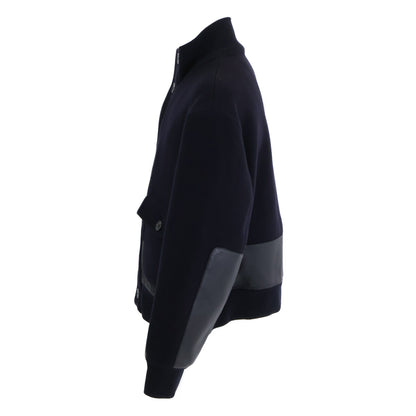 HERMES Wool Calfskin Stand Collar Combo Jacket Size 58