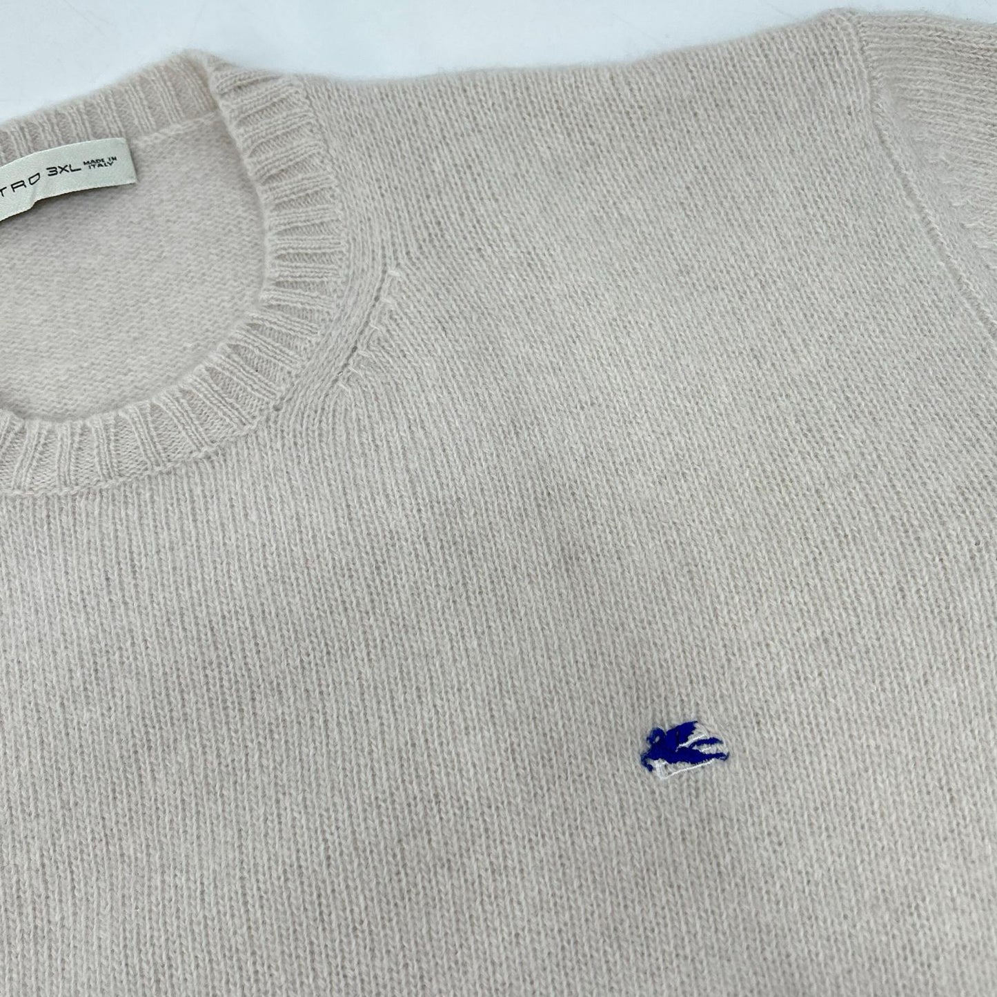 ETRO Ivory Wool Logo Embroidered Crewneck Sweater Size 3XL