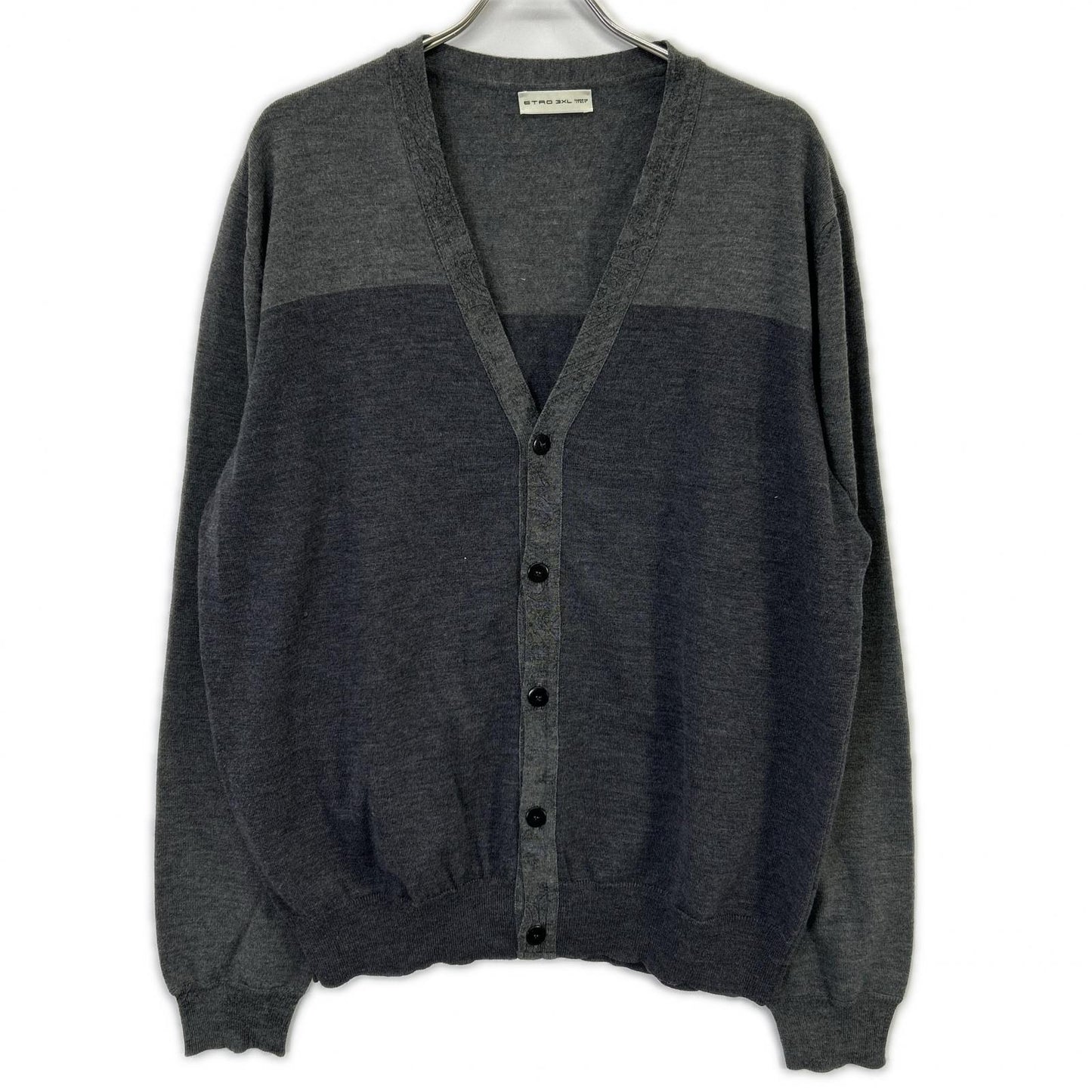 ETRO Gray Wool Bicolor Button Knit Cardigan Size 3XL
