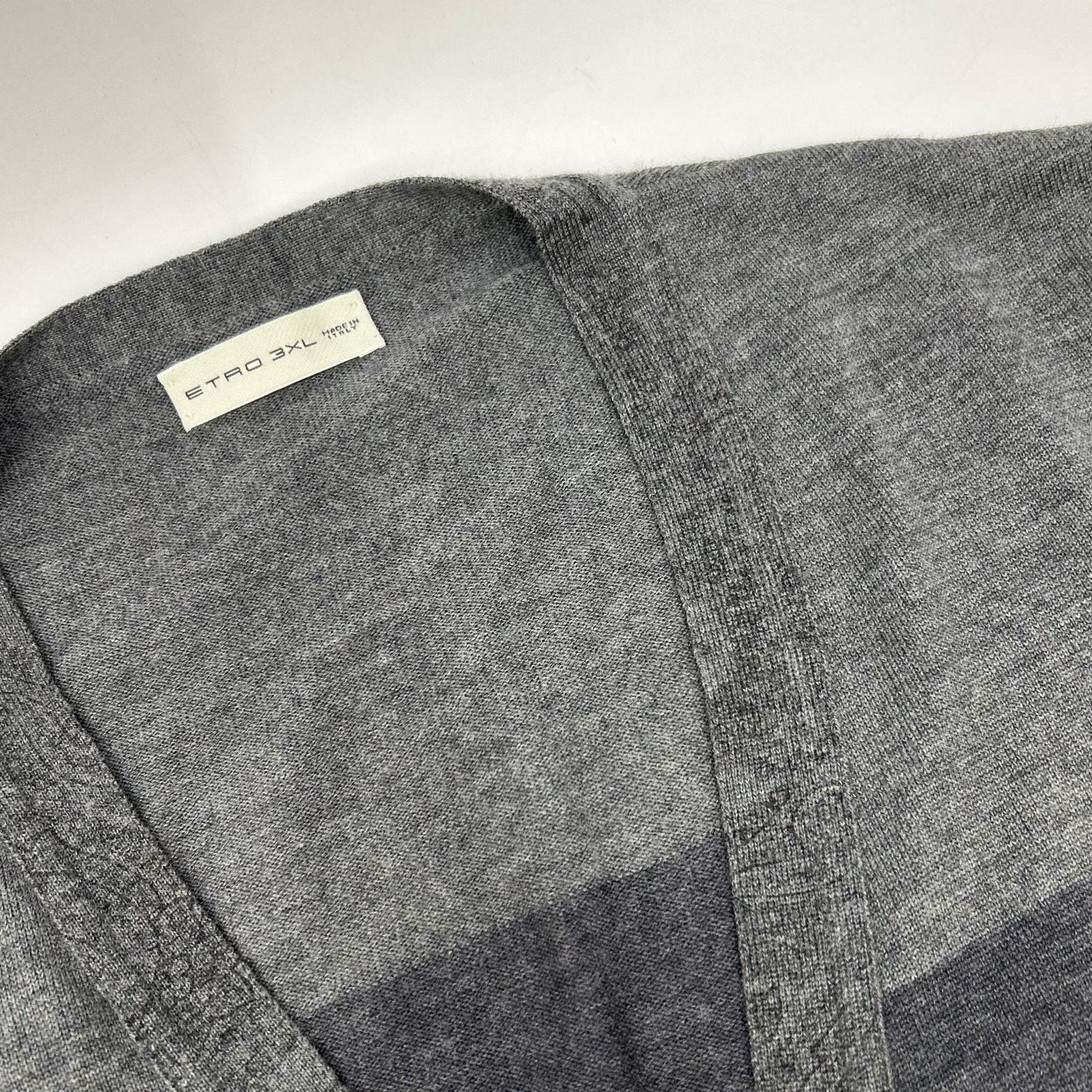 ETRO Gray Wool Bicolor Button Knit Cardigan Size 3XL
