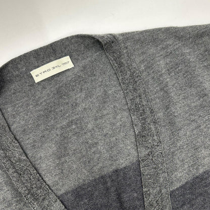 ETRO Gray Wool Bicolor Button Knit Cardigan Size 3XL