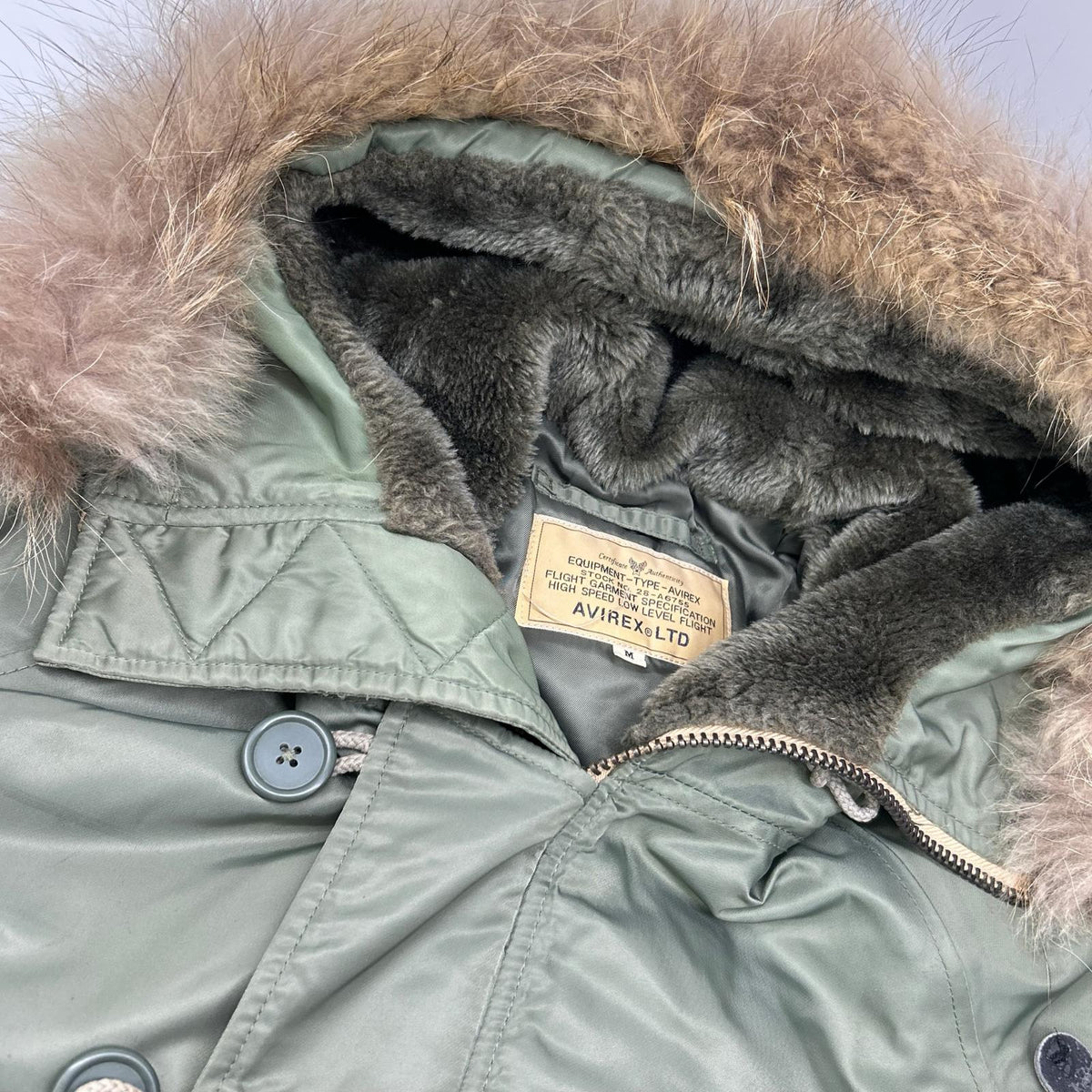 AVIREX N-3B Nylon Flight Jacket Sage Green Size M