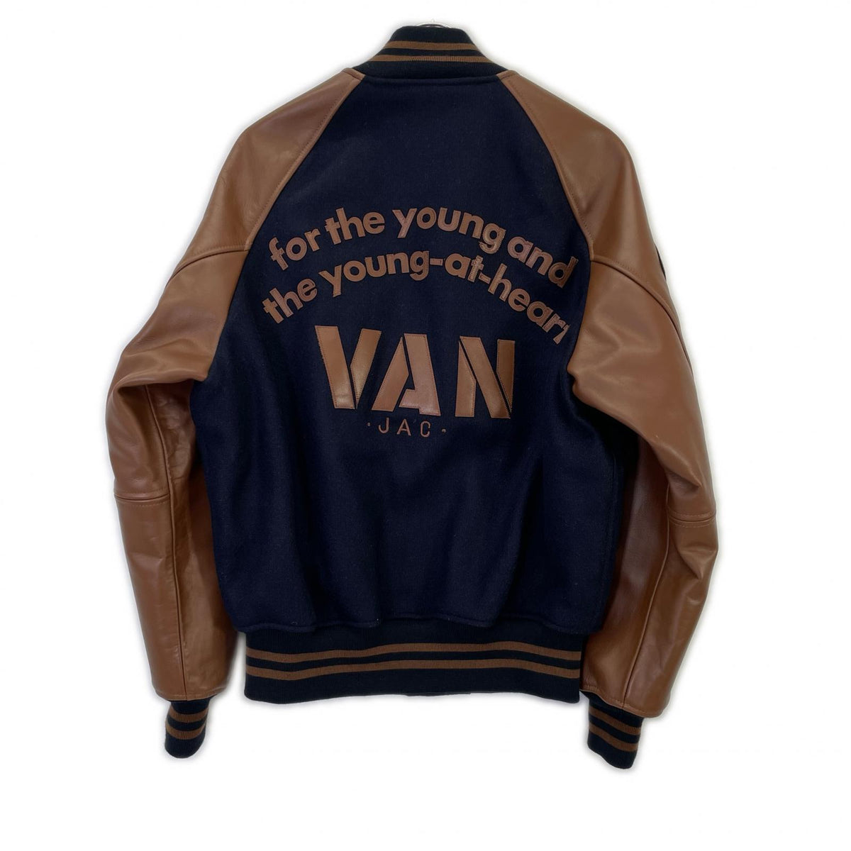 VAN JACKET Wool Leather Stadium Jacket Navy Brown Size L