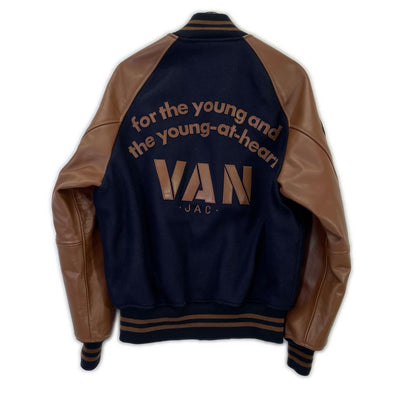 VAN JACKET Wool Leather Stadium Jacket Navy Brown Size L