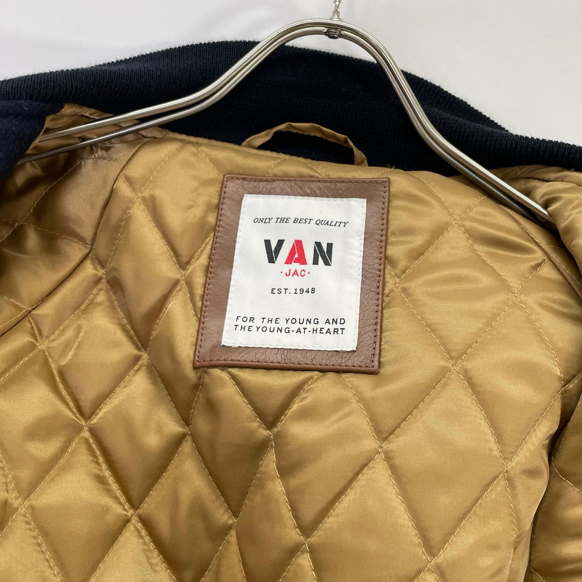 VAN JACKET Wool Leather Stadium Jacket Navy Brown Size L